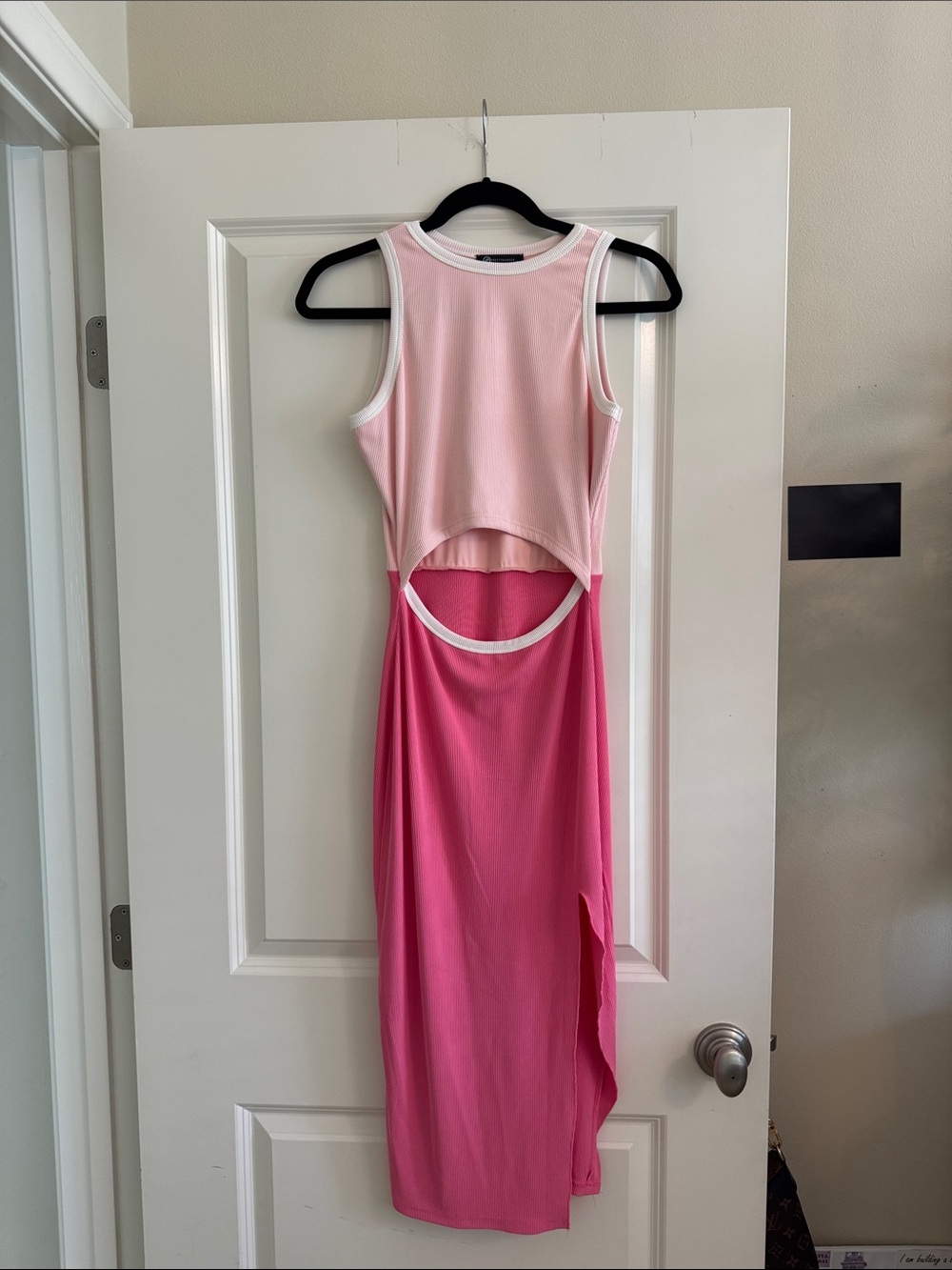 Pink Colorblock Cutout Maxi Dress with Side Slit